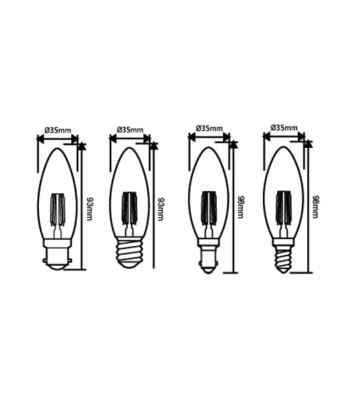 LED Candle Filament Light Globes. 4W LED (Warm White/Cool Daylight)