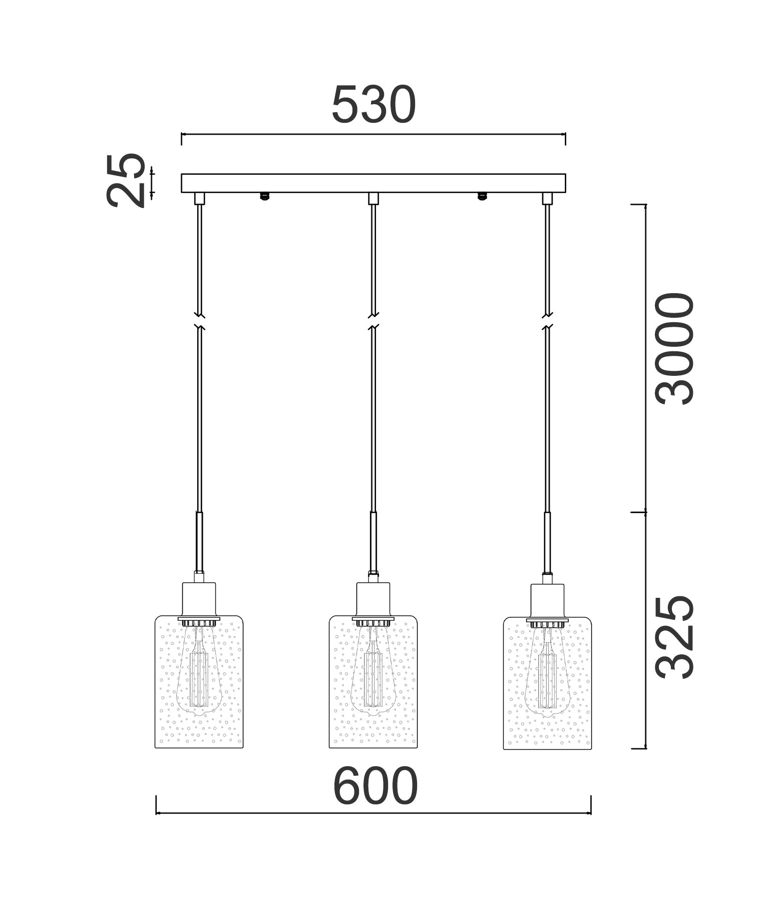 ESPEJO3 Pendant Light (Three Lights, Multiple Bar Base, Iron and Chrome with Dotted Effect)