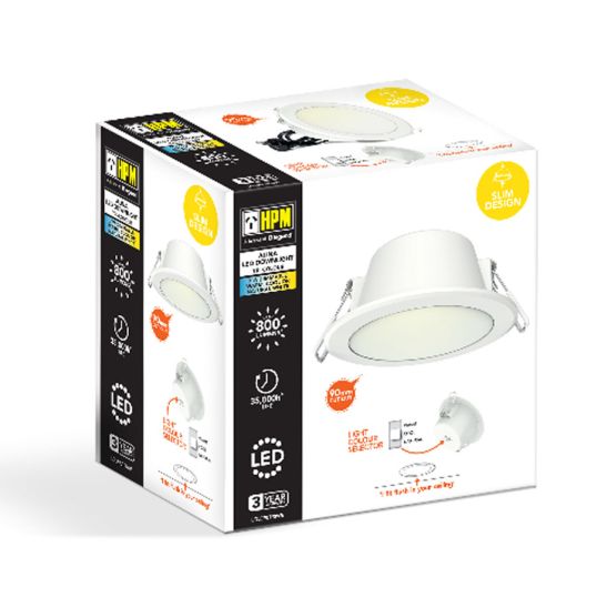 HPM Alina LED Downlight Dimmable 7W Tri-Colour 3000/4000/5000K 740/800/790lm 107deg 90mm Cut Out Flush Face White IP44