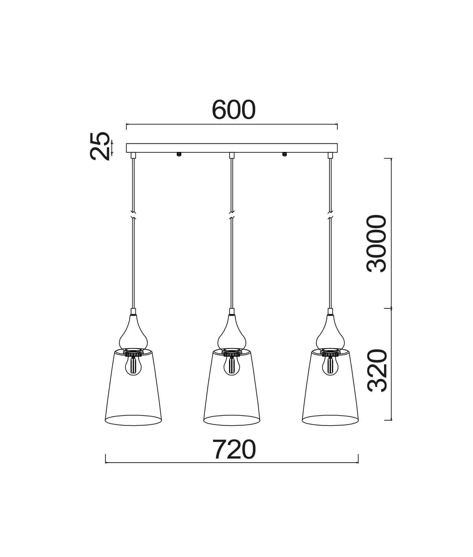 JEREZ Pendant Lights, Three Lights Glass Shade Bar Base (Bronze Amber)