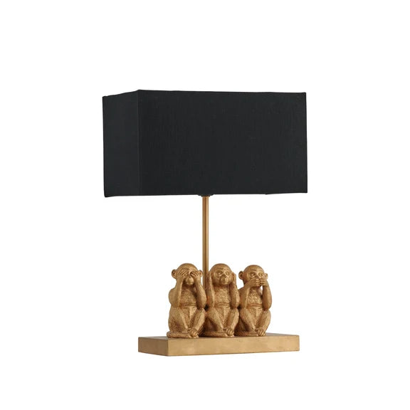 Three Wise Monkeys Gold Table Lamp