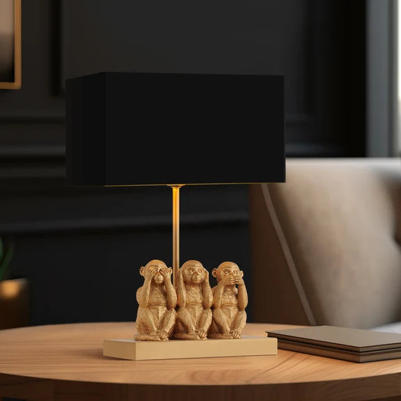 Three Wise Monkeys Gold Table Lamp