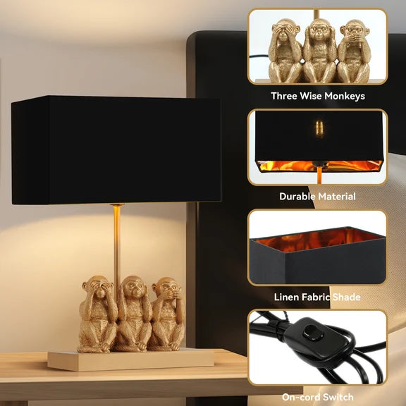 Three Wise Monkeys Gold Table Lamp