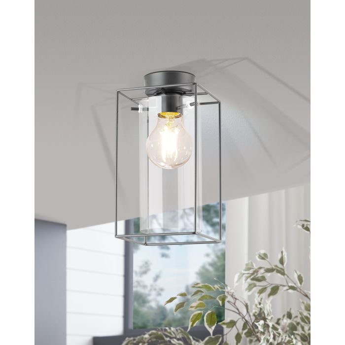 LONCINO Pendant Light, One Light Glass Shade (Black, Smoked Glass)