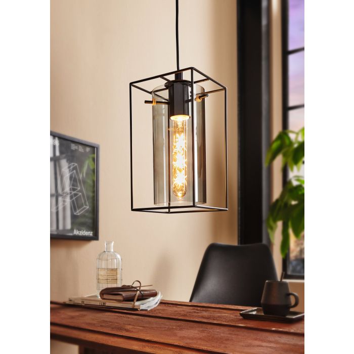 LONCINO Pendant Light, One Light Glass Shade (Black, Smoked Glass)