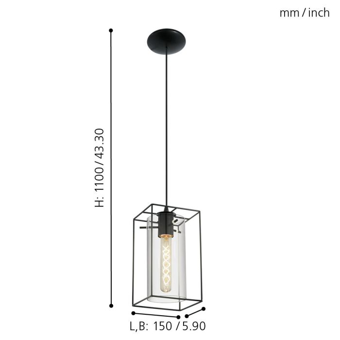 LONCINO Pendant Light, One Light Glass Shade (Black, Smoked Glass)