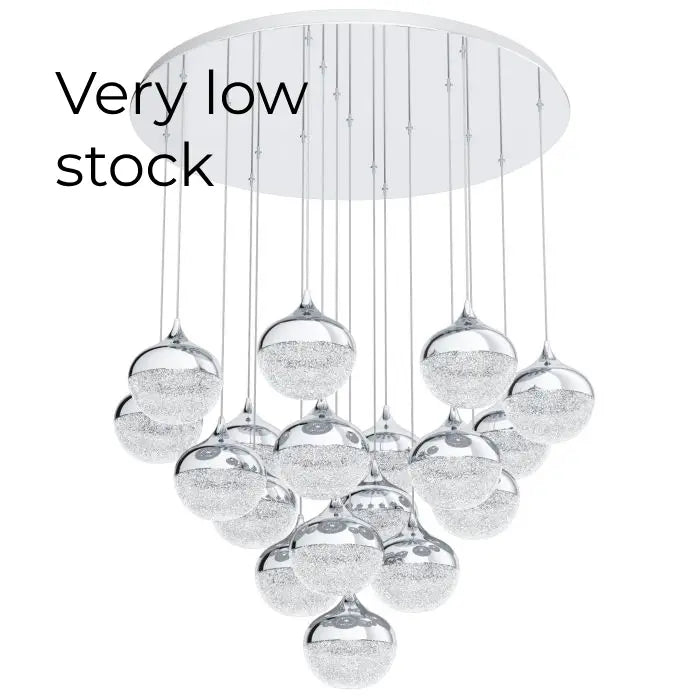 MIOGLIA Pendant Light, 18 Lights Round Shade (Chrome, Clear)