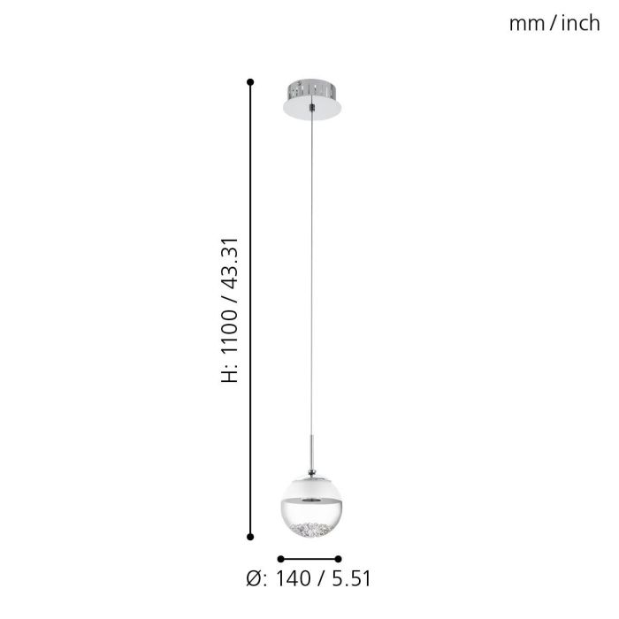 MONTEFIO 1 Pendant Light, One Light Glass Shade (Chrome, Crystal Glass)