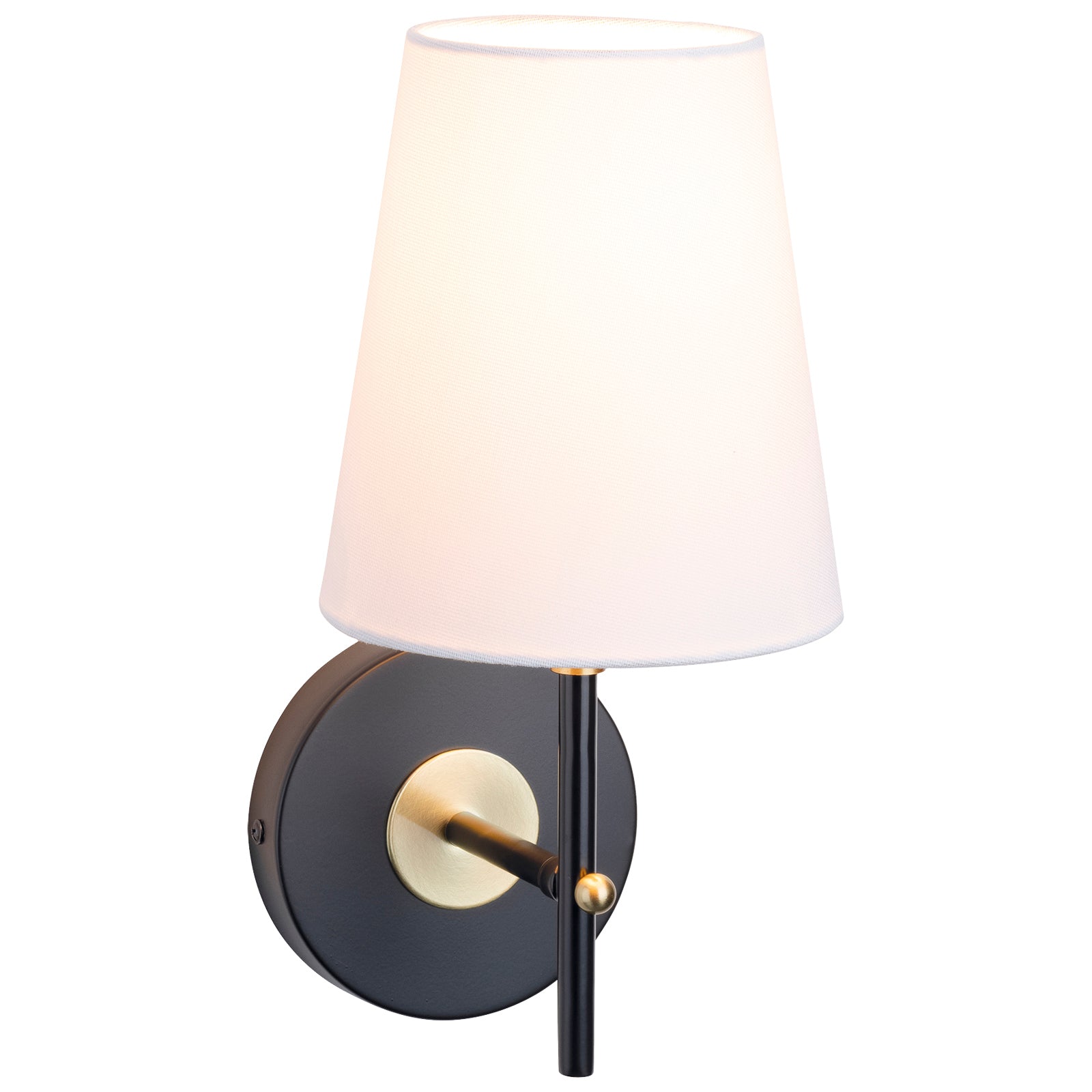 Wilshire Wall Light with White Linen Shade (Brushed Brass/Matt Black)