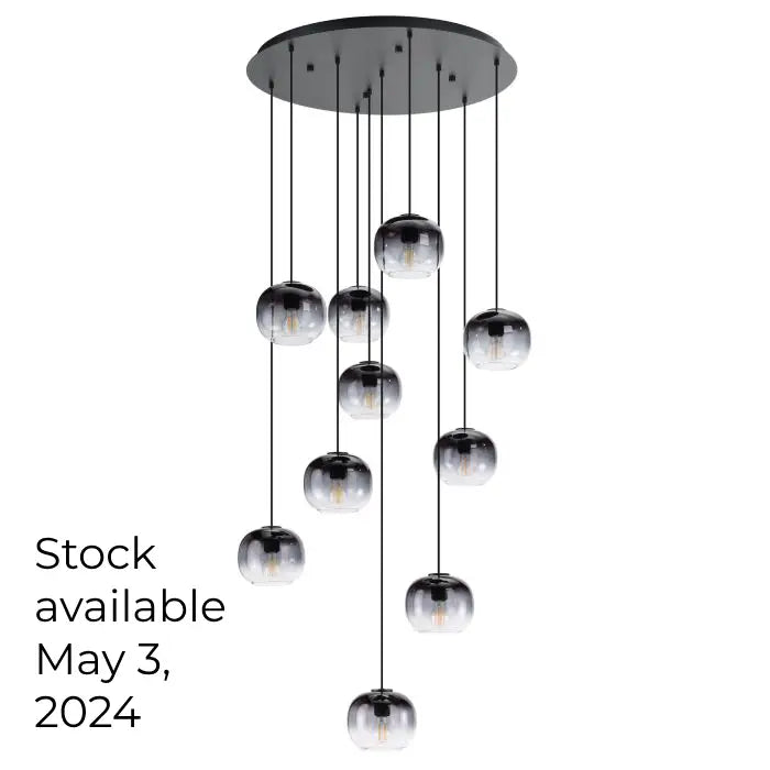 OILELLA Pendant Light, 10 Lights Glass Shade (Black, Smoke)