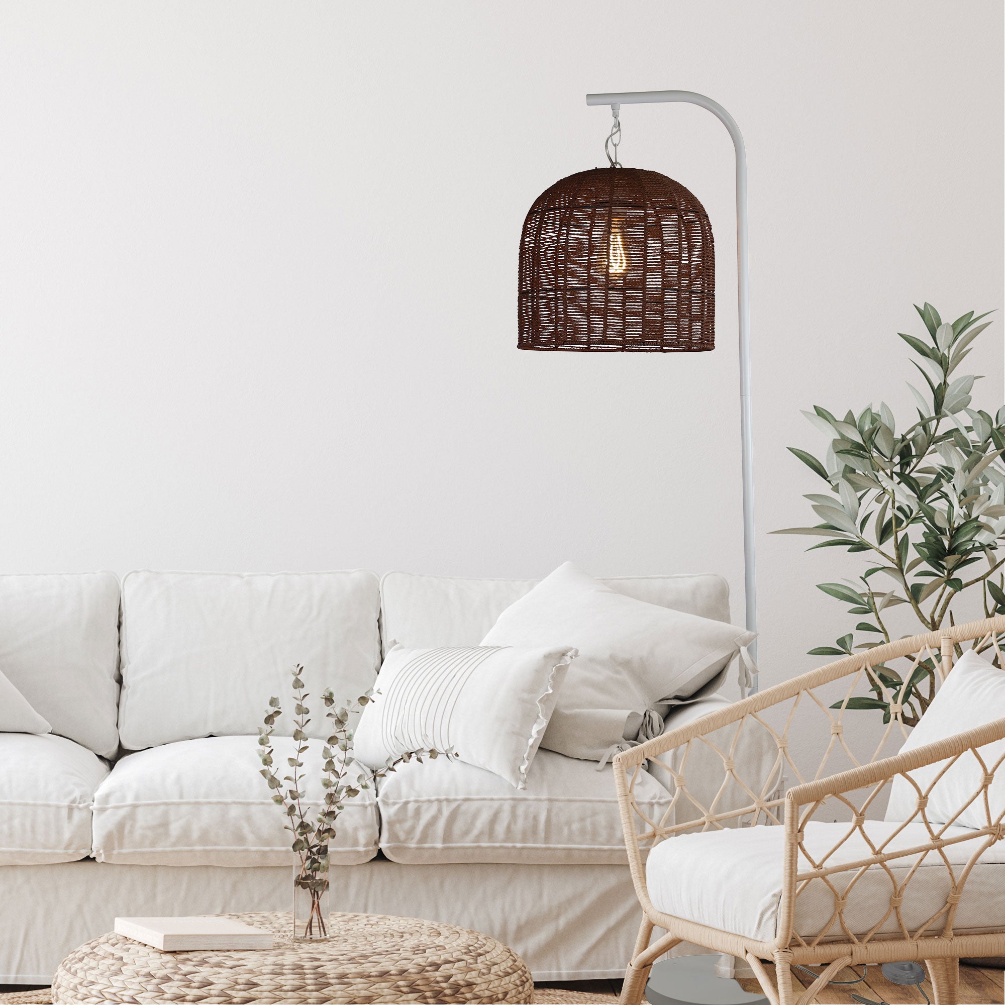 JESS Floor Lamp with POPPA SHADE, Metal String (White, Brown)