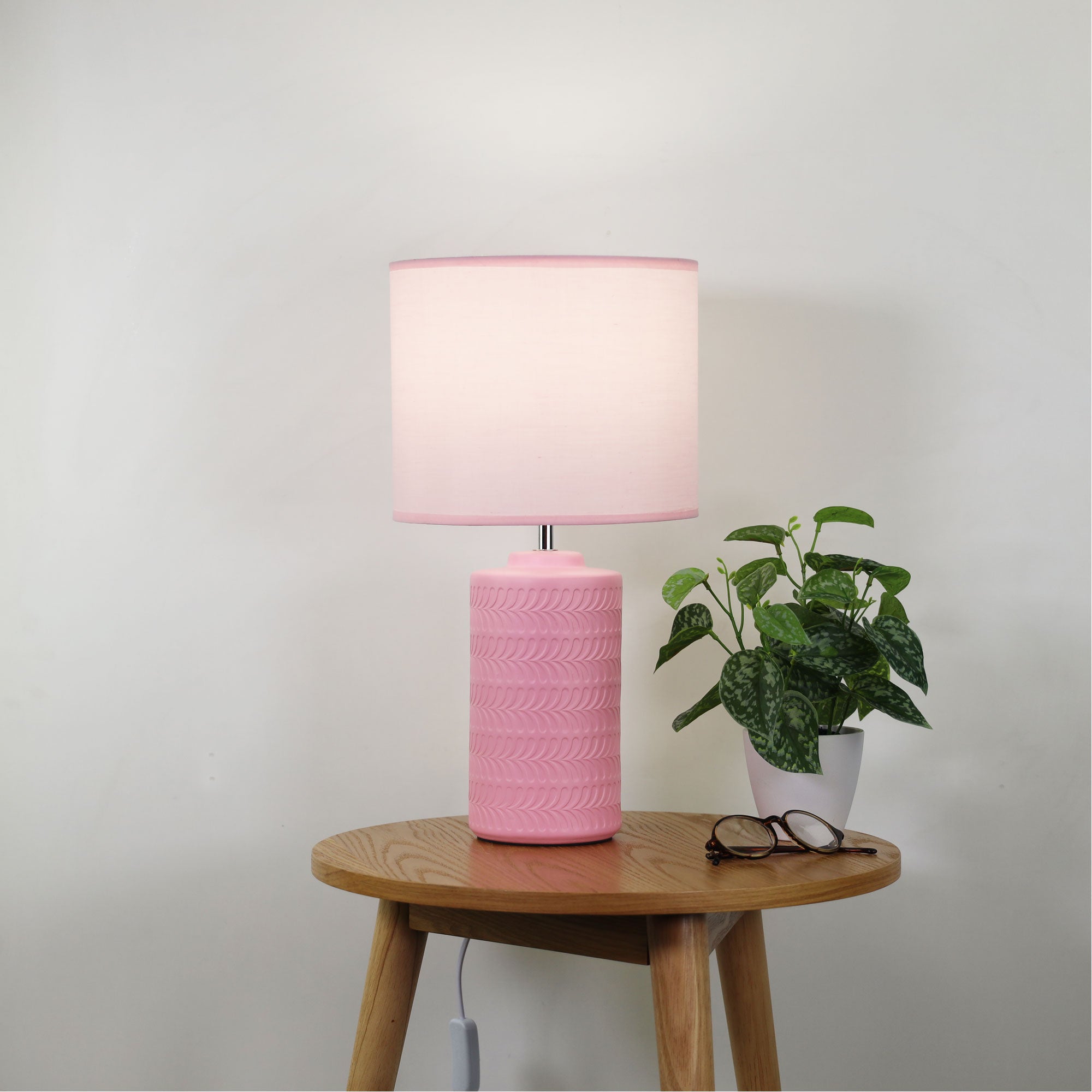 JENNY Table Lamp, Ceramic Base Fabric Shade (Pink)