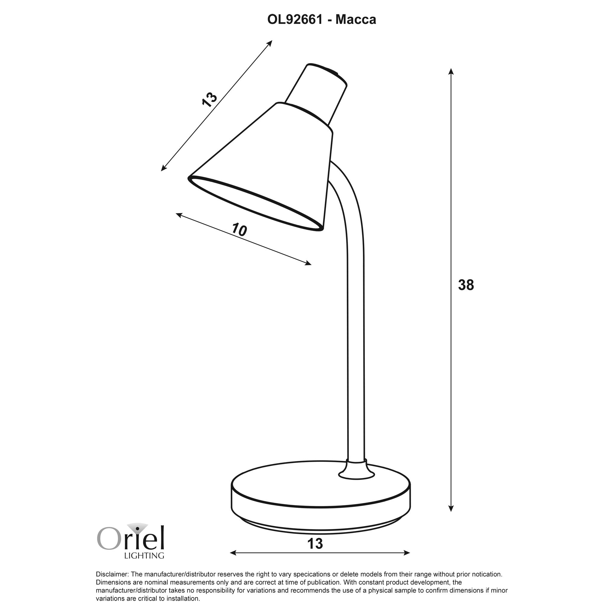 MACCA Desk Lamp dimensions