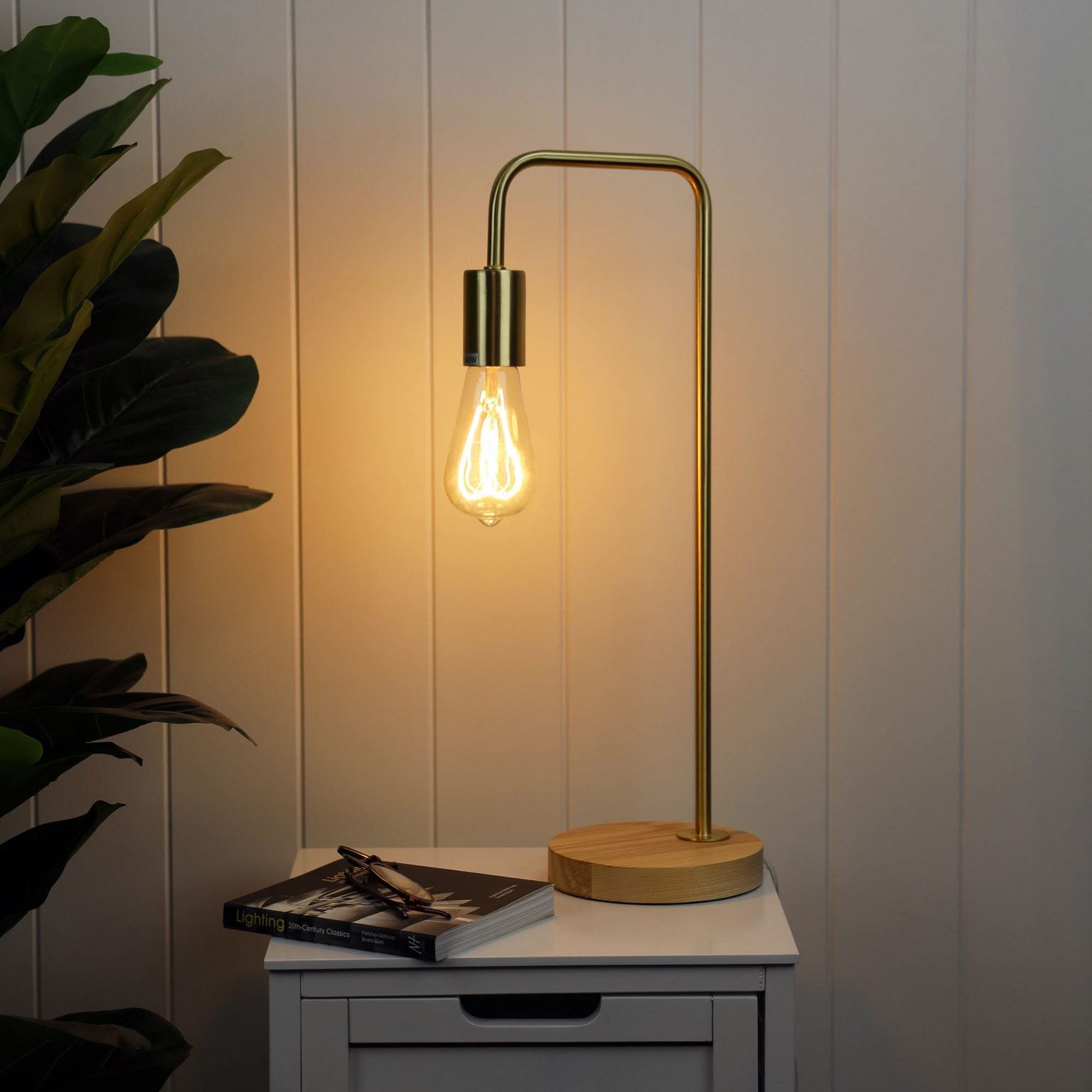 LANE Scandi Table Lamp Black with Timber