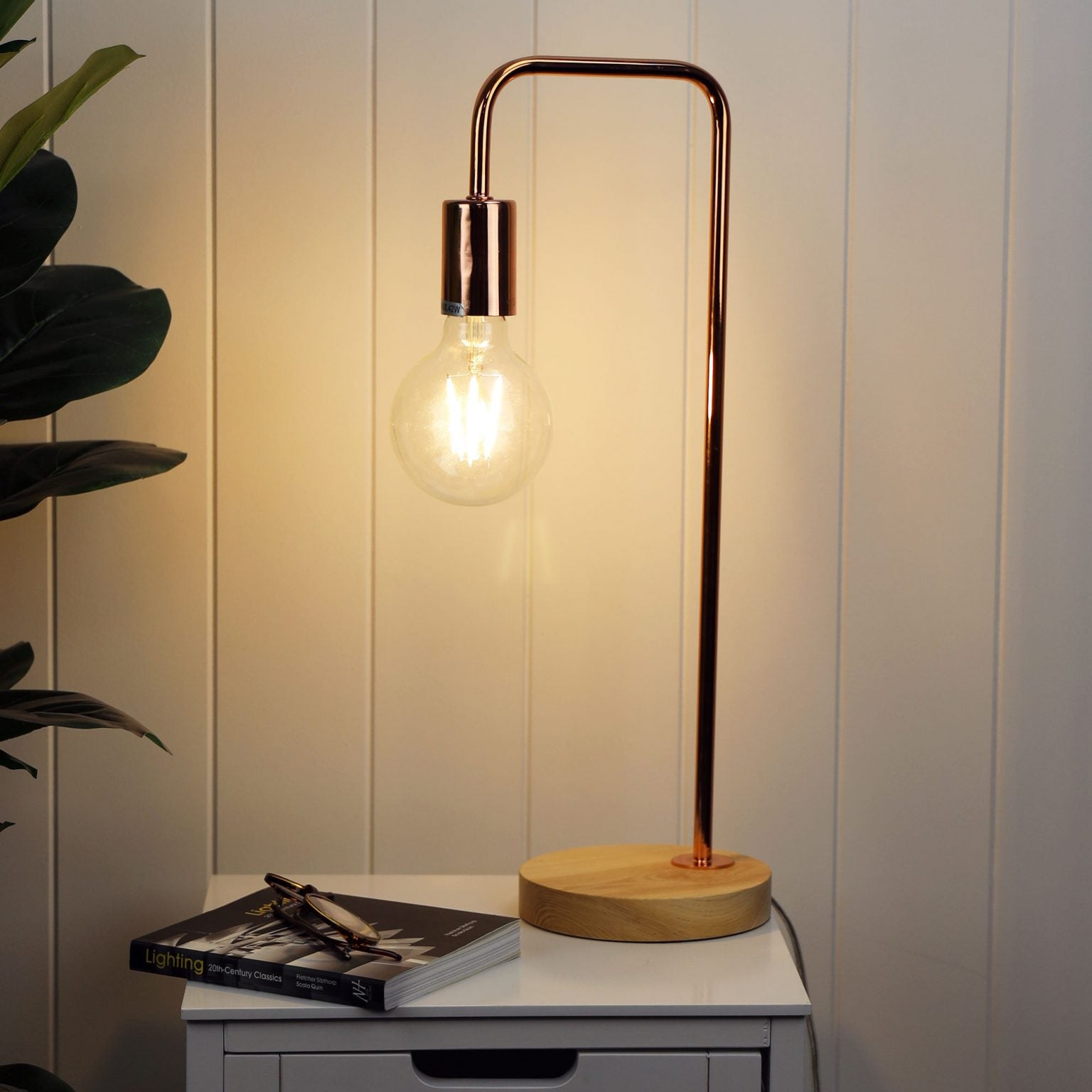 LANE Scandi Table Lamp Black with Timber