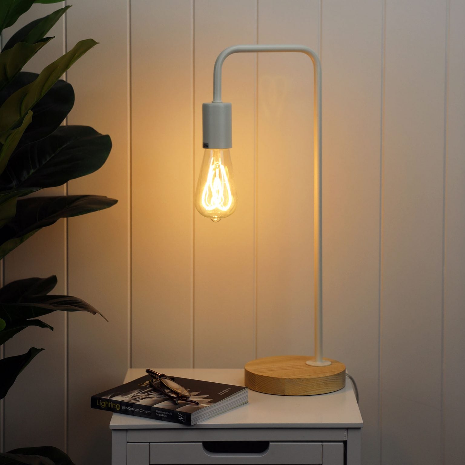 LANE Scandi Table Lamp Black with Timber