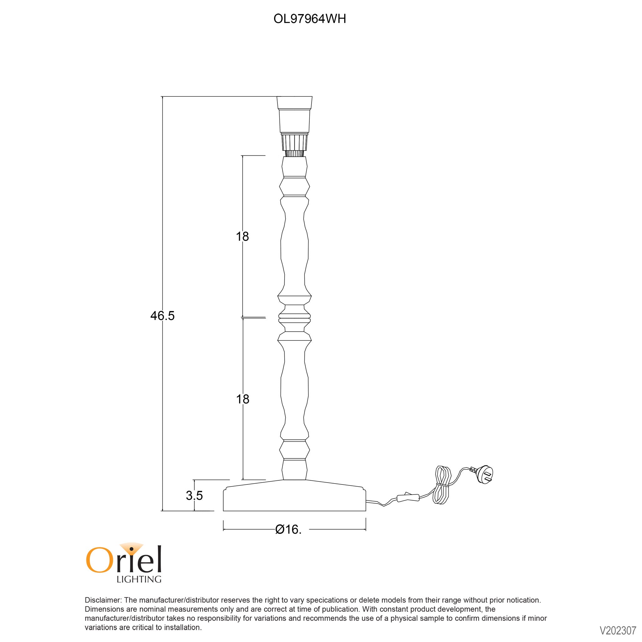 ROSALIE 46 Lamp Base dimensions