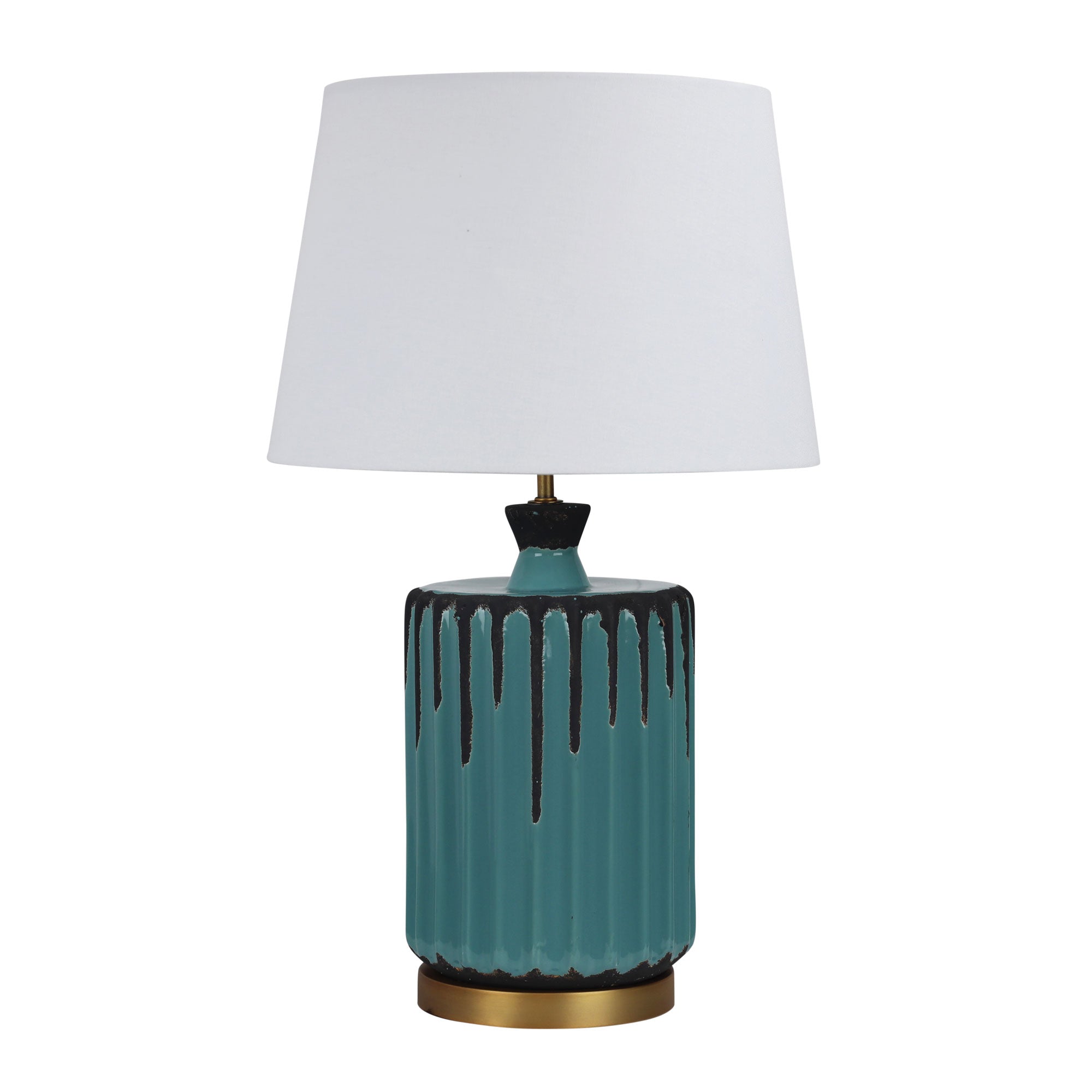 AZURE Table Lamp, Ceramic Base Linen Shade (Blue, Natural)