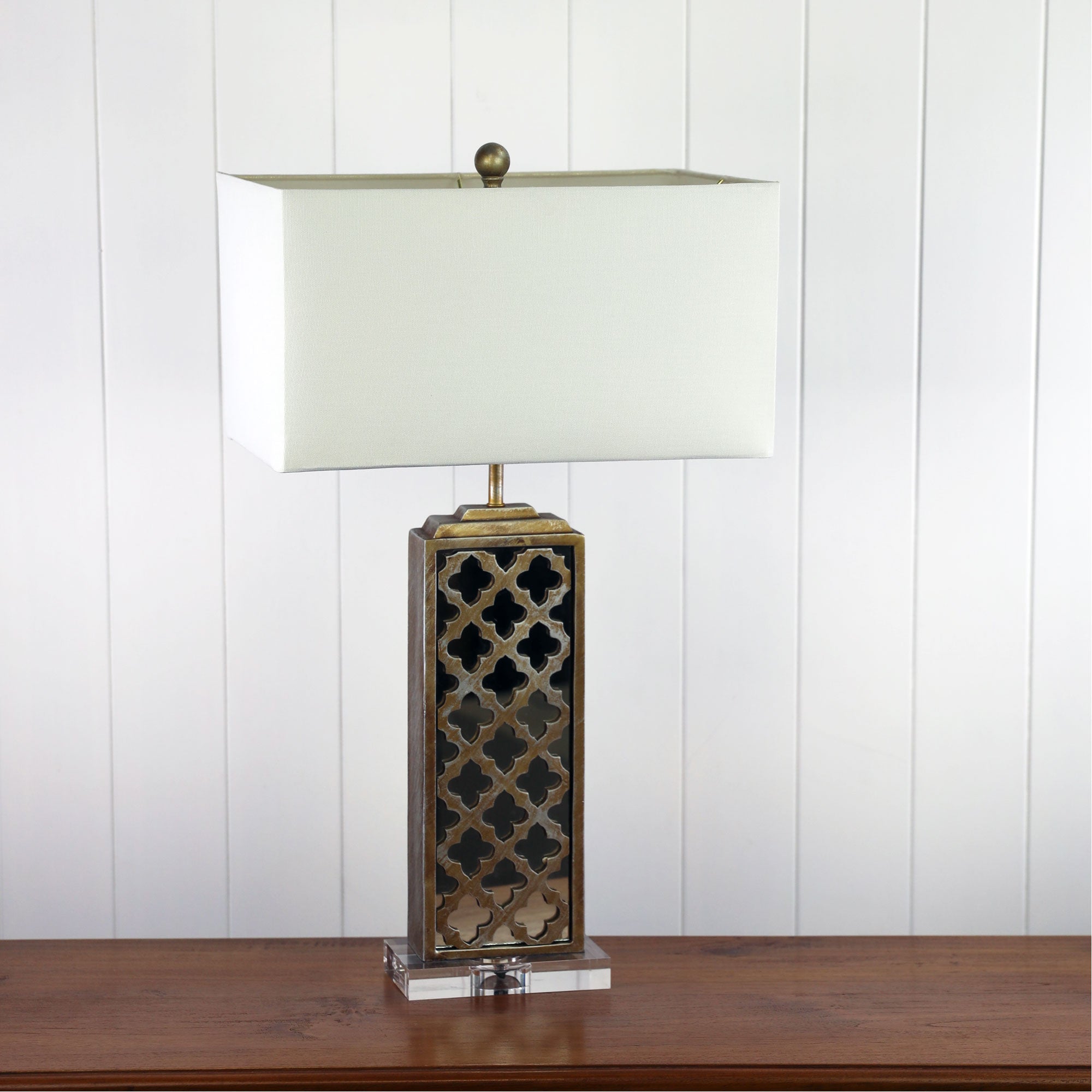 GRANADA Table Lamp, Resin Base Fabric Shade (Brown, Mirror, Ivory)