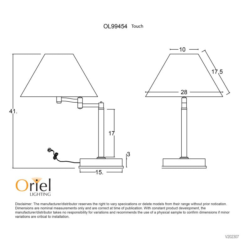 ZOE Touch Table Lamp dimensions