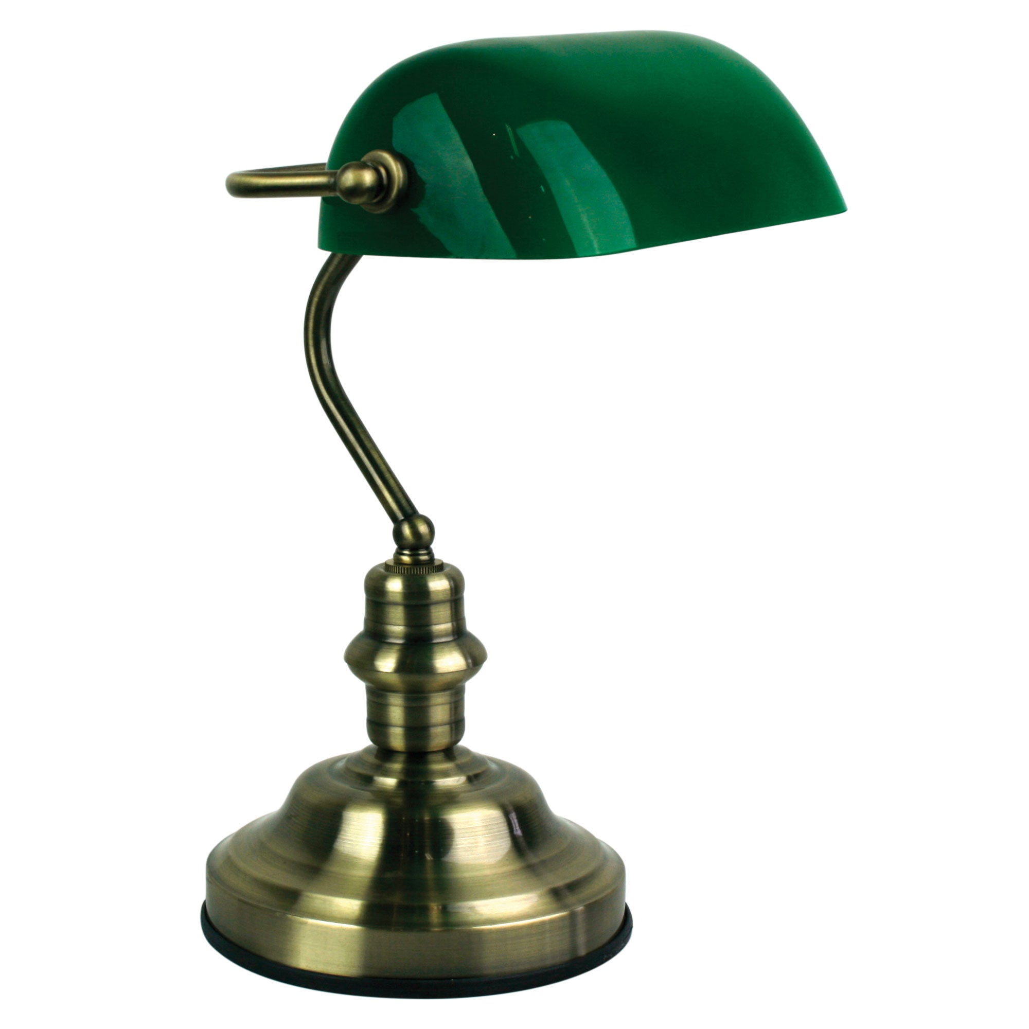 BANKERS Touch Table Lamp, Glass Shade Metal Base (Antique Brass, Green)