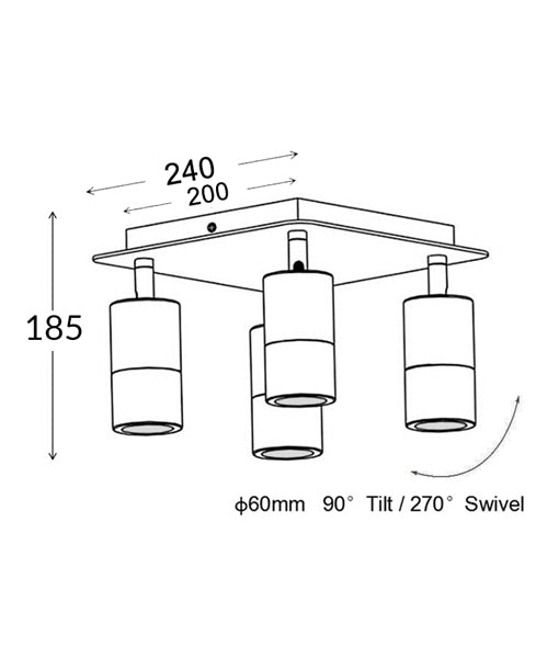 GU10 Exterior Bar Spot Lights (Square Four Lights, Black)