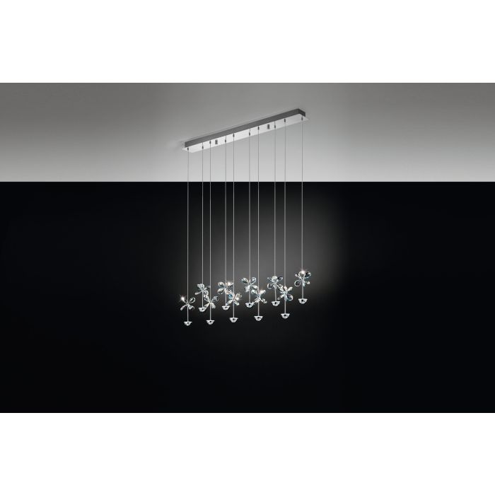 PIANOPOLI Pendant Light, 10 Lights Bar Base Glass Shade (Brilliant Glass, Chrome)