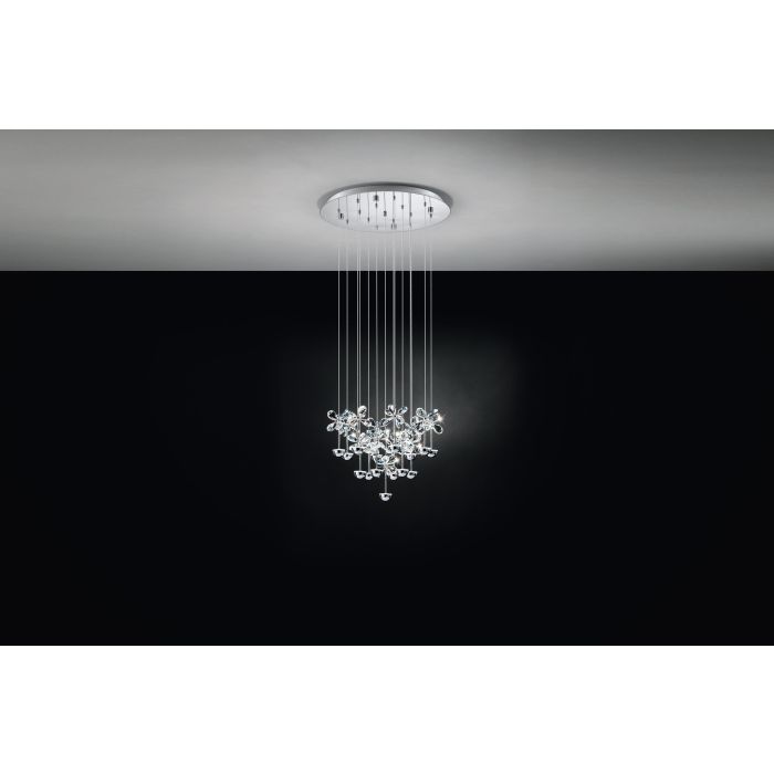 PIANOPOLI Pendant Light, 15 Lights Glass Shades (Brilliant Glass, Chrome)