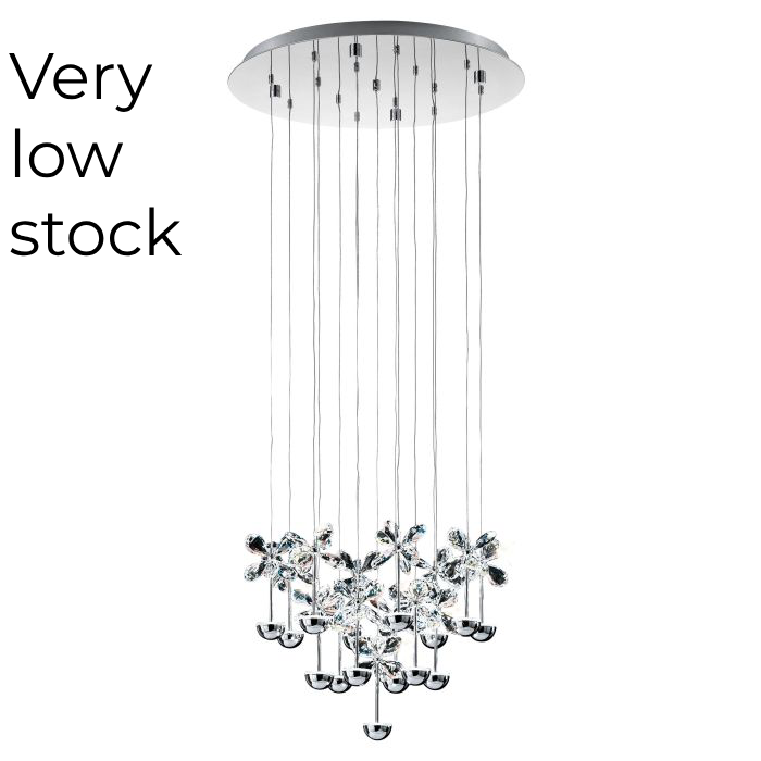 PIANOPOLI Pendant Light, 15 Lights Glass Shades (Brilliant Glass, Chrome)