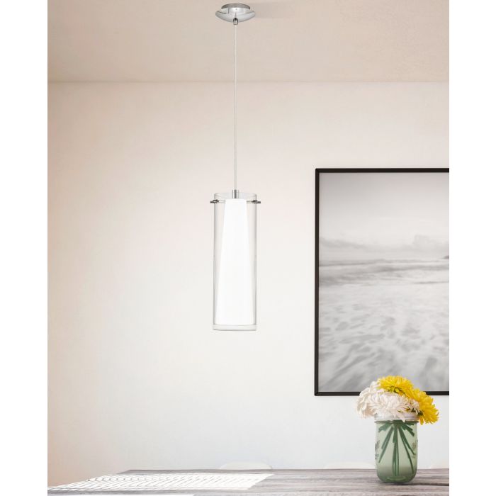 PINTO Pendant Light, Three Lights Glass Shade (Chrome, Opal Glass)