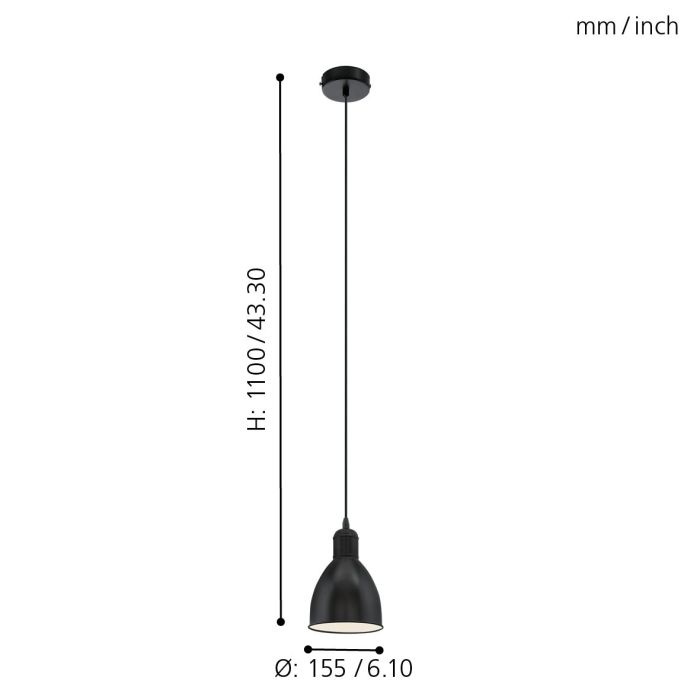 PRIDDY Pendant Light, One Light Metal Shade (Black)