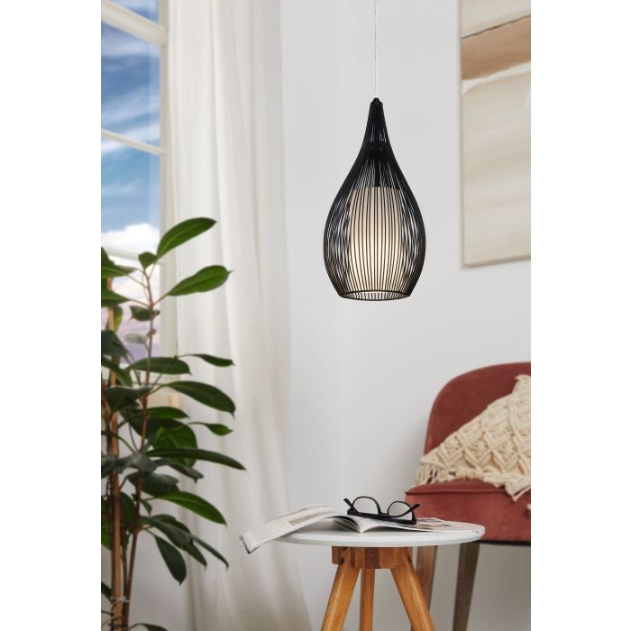 RAZONI Pendant Light, One Light Glass Metal Shade (White/Black)