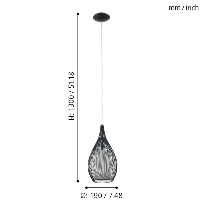 RAZONI Pendant Light, One Light Glass Metal Shade (White/Black)