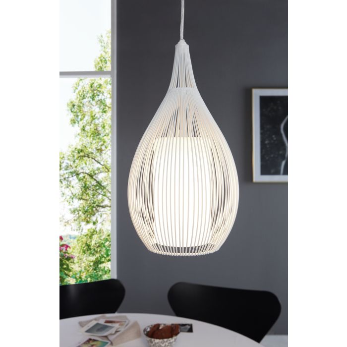 RAZONI Pendant Light, One Light Glass Metal Shade (White/Black)