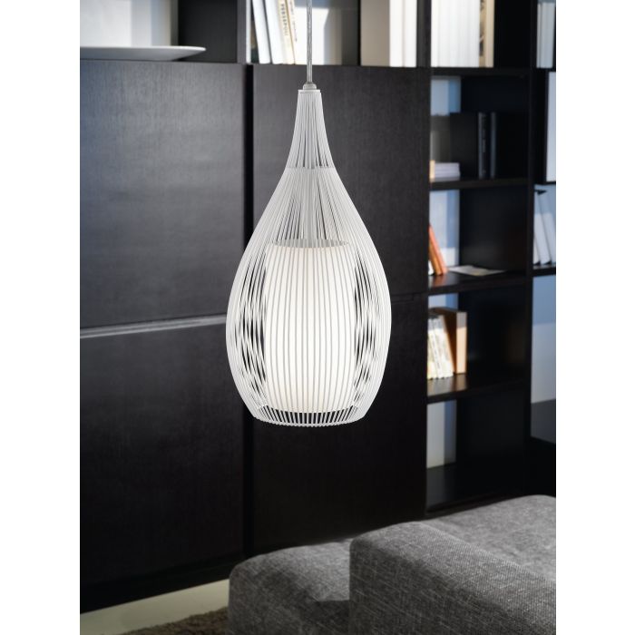 RAZONI Pendant Light, One Light Glass Metal Shade (White/Black)