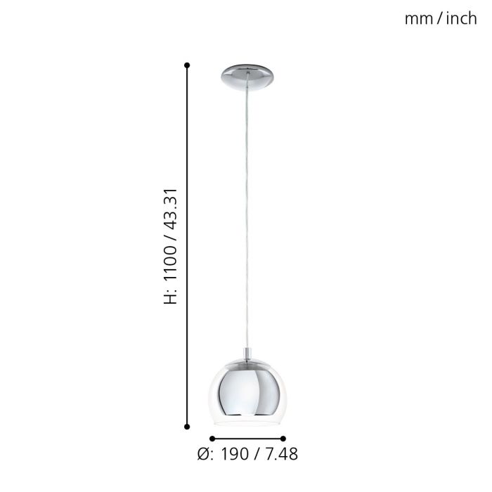 ROCAMAR Pendant Light, One Light Glass Shade (Chrome)