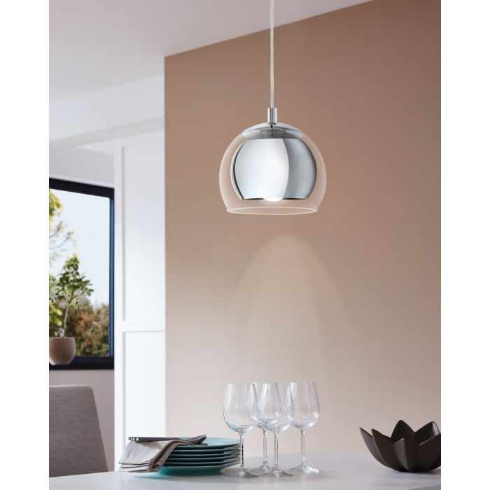 ROCAMAR Pendant Light, One Light Glass Shade (Chrome)