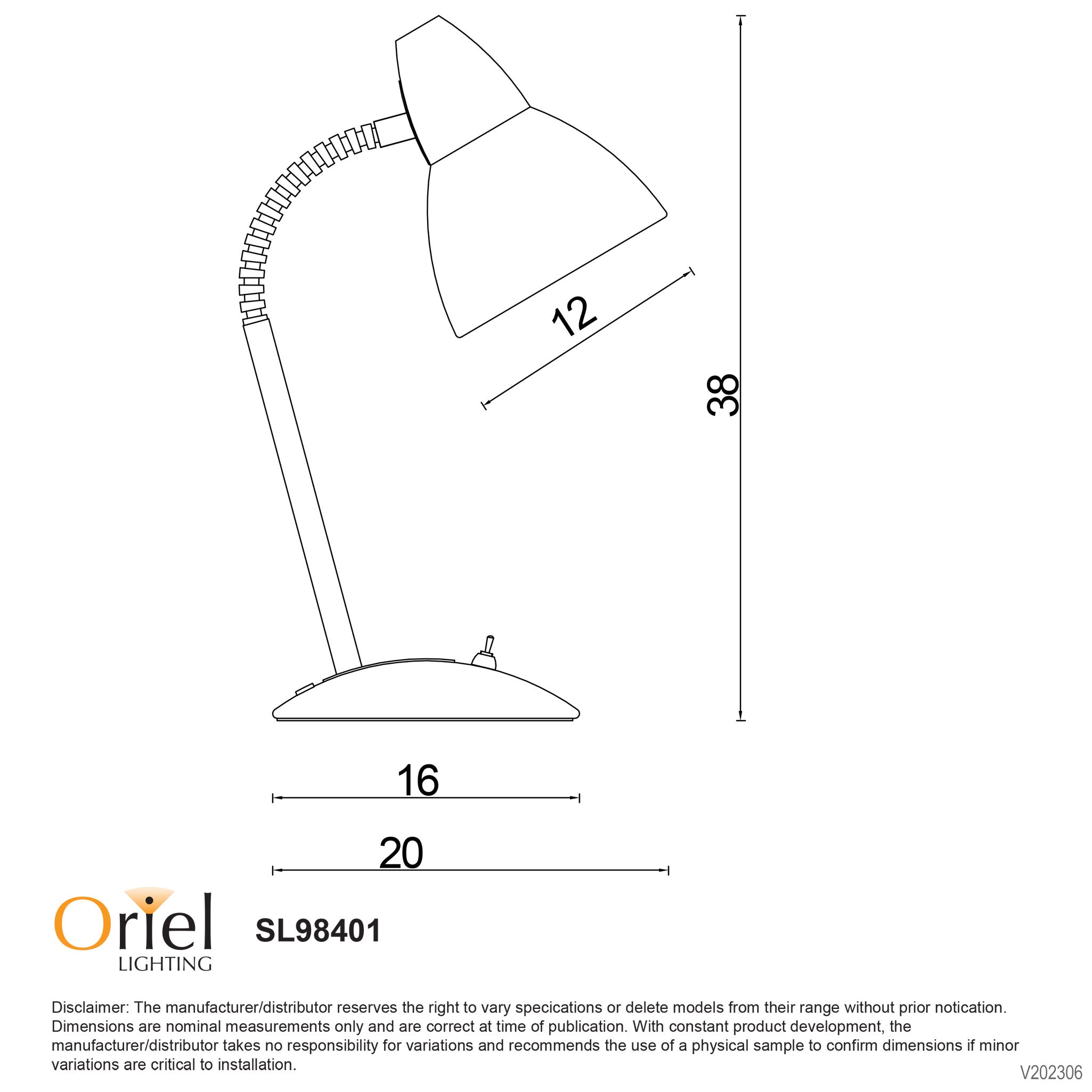 TRAX Desk Lamp dimensions