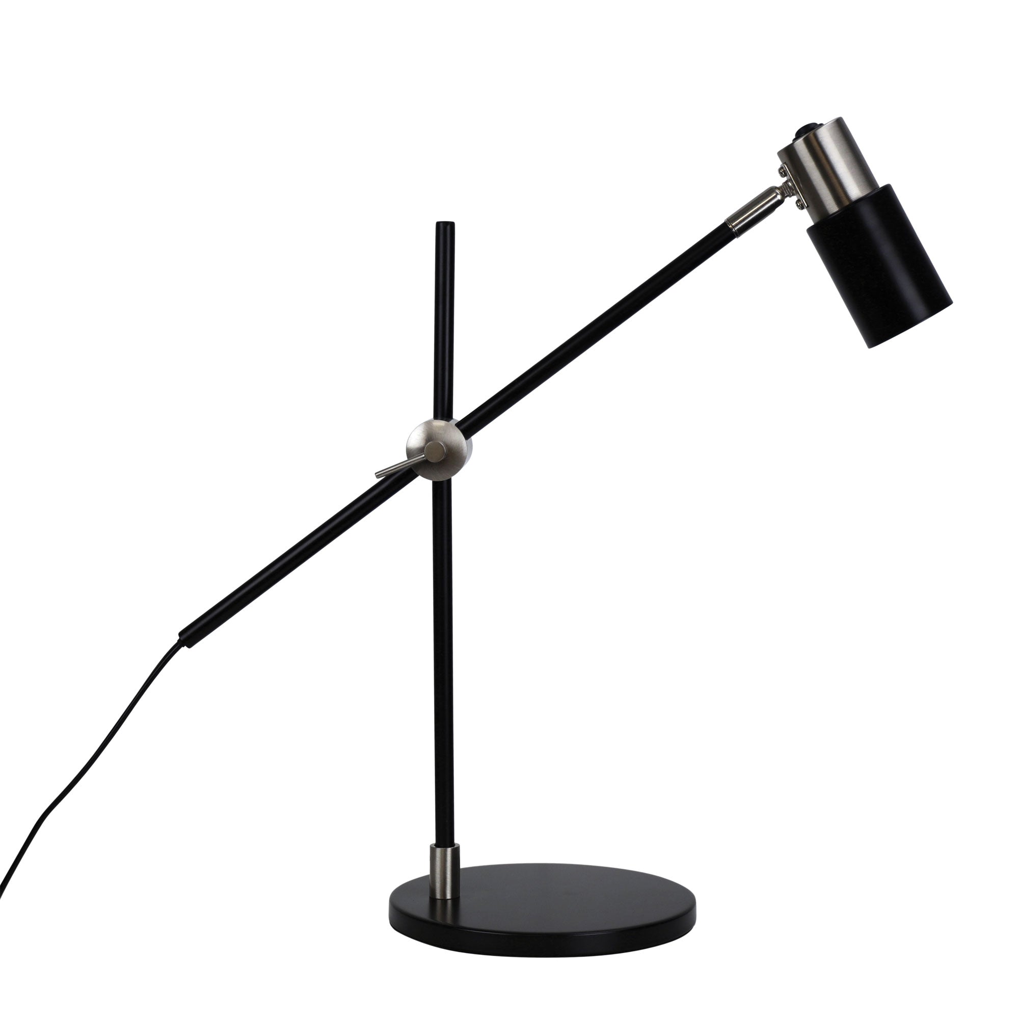 CHARLIE Desk Lamp, Metal Base and Shade (Brushed Chrome, Black)