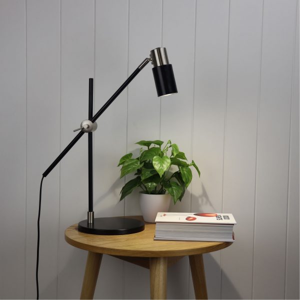 CHARLIE Desk Lamp, Metal Base and Shade (Brushed Chrome, Black)