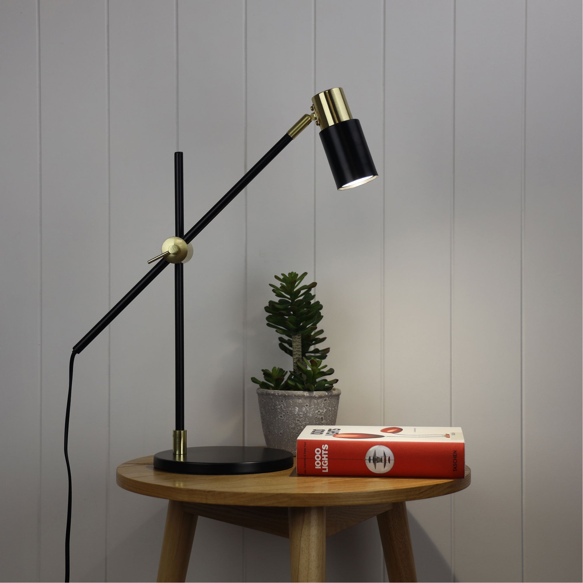 CHARLIE Desk Lamp, Metal Base and Shade (Satin Brass, Black)