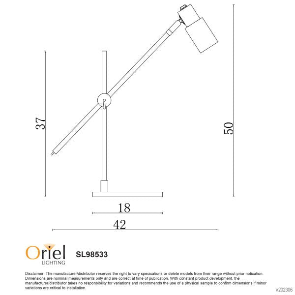 CHARLIE Desk Lamp, Metal Base and Shade (Brushed Chrome, Black)