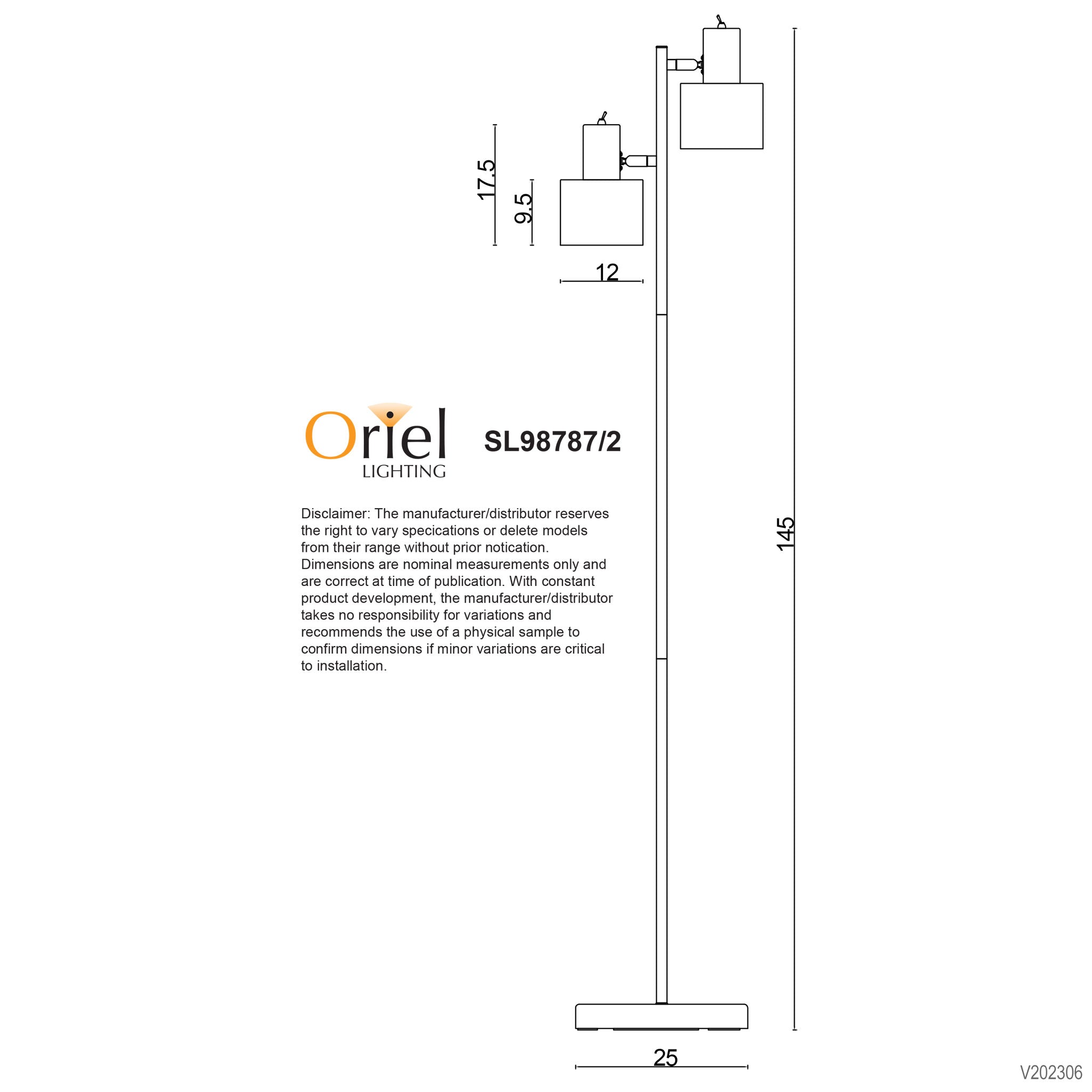 ARI Floor Lamp, Two Light Metals Shade (Brushed Chrome)