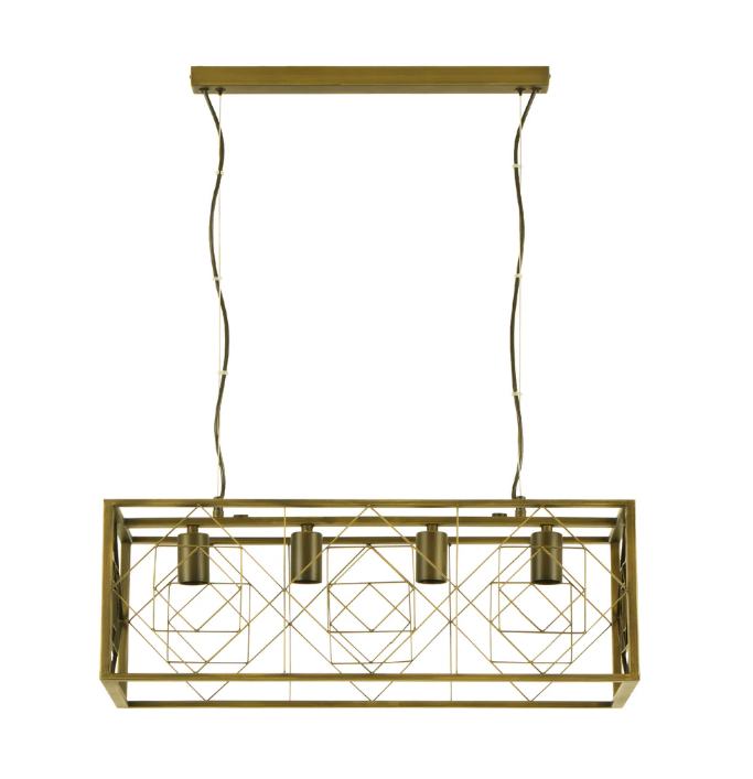 GAGGIA Interior Rectangular Imitation Antique Brass Cage Pendant Light