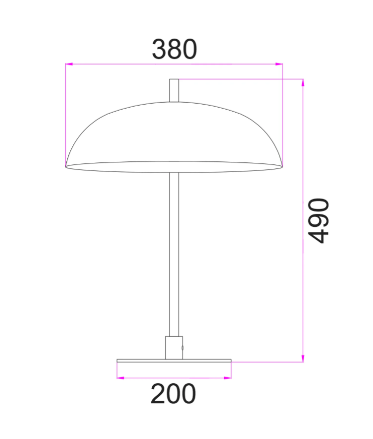 PARAGUAS: Interior Black Dome Shade with Brass Rod Table Lamp