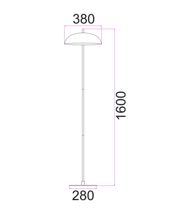 PARAGUAS: Interior Black Dome Shade with Brass Rod Floor Lamp
