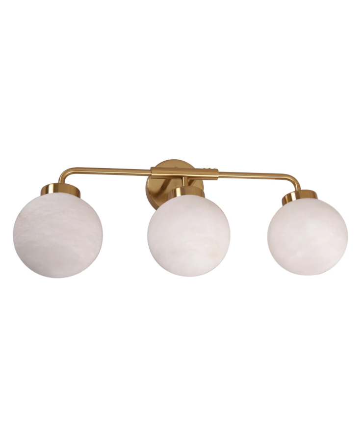 PALLA: Interior Single Sphere Alabaster with Brass Highlight Round Base Wall Light