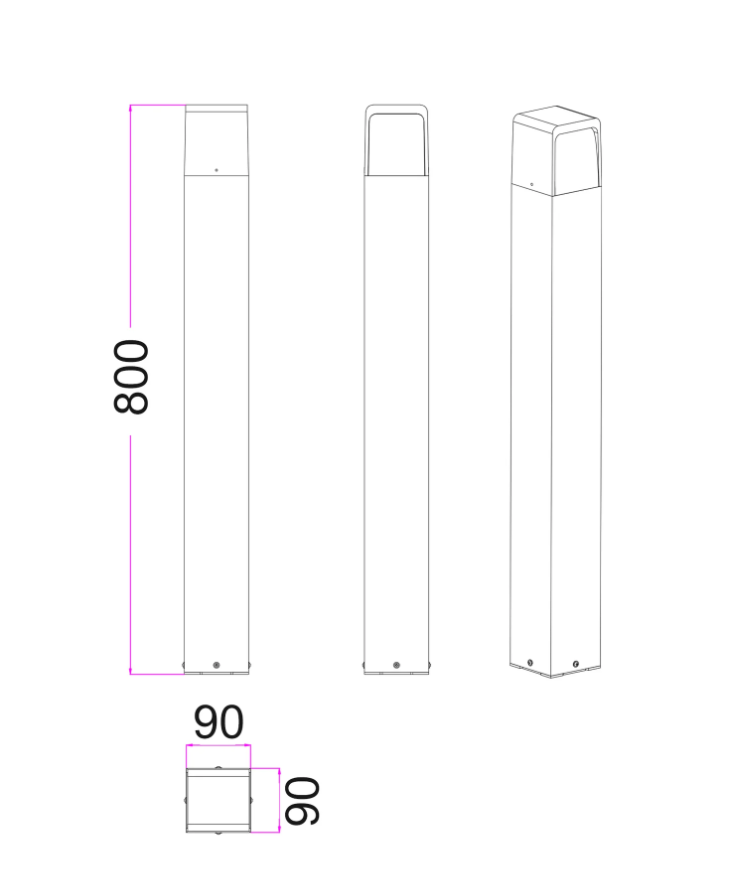 TOREN: LED Tri-CCT Surface Mounted Dark Grey Bollard Light IP65