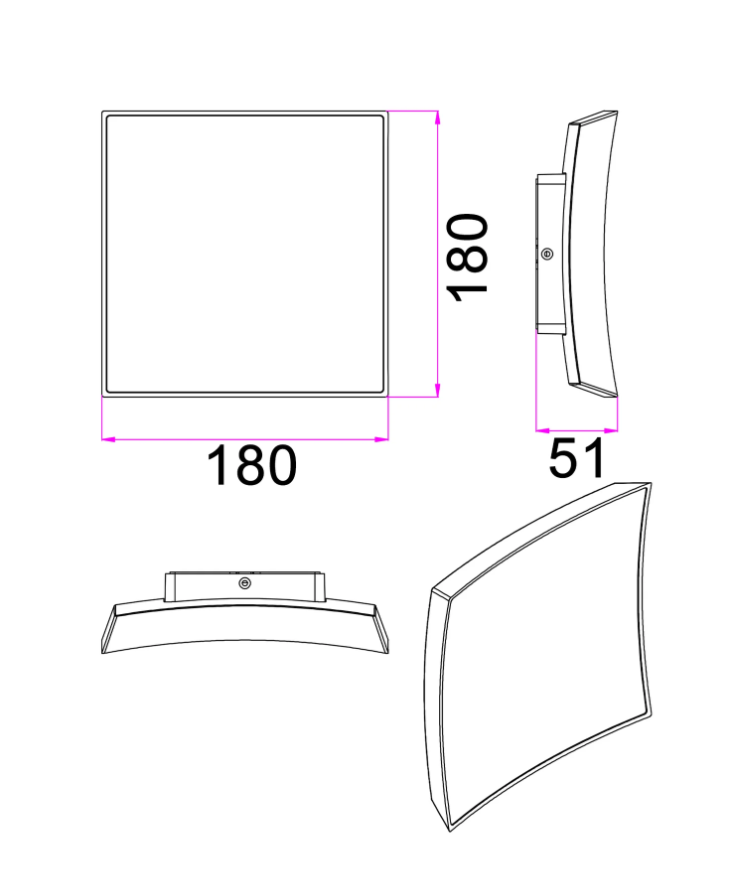 CRISTAL: LED Tri-CCT Exterior Curved Square Wall Lights IP65