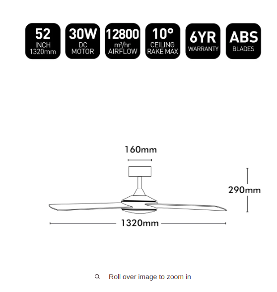Brilliant White Tempest ABS 52" DC Ceiling Fan